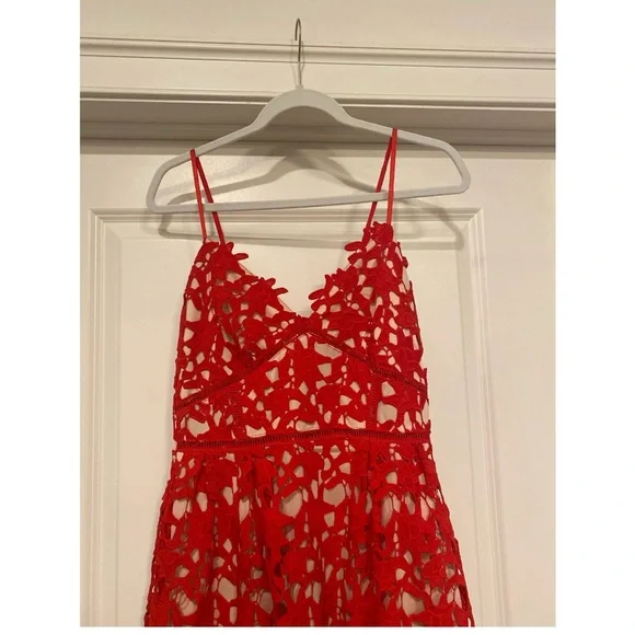 Elegant Red Lace Midi Dress
